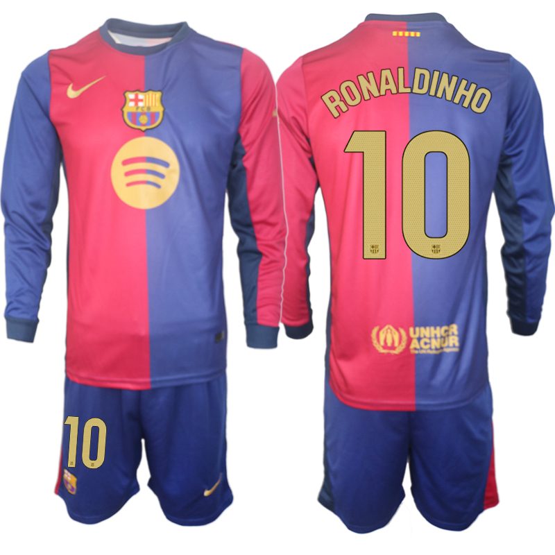 Men 2024-2025 Club Barcelona home Long Sleeves Blue #10 Soccer Jersey